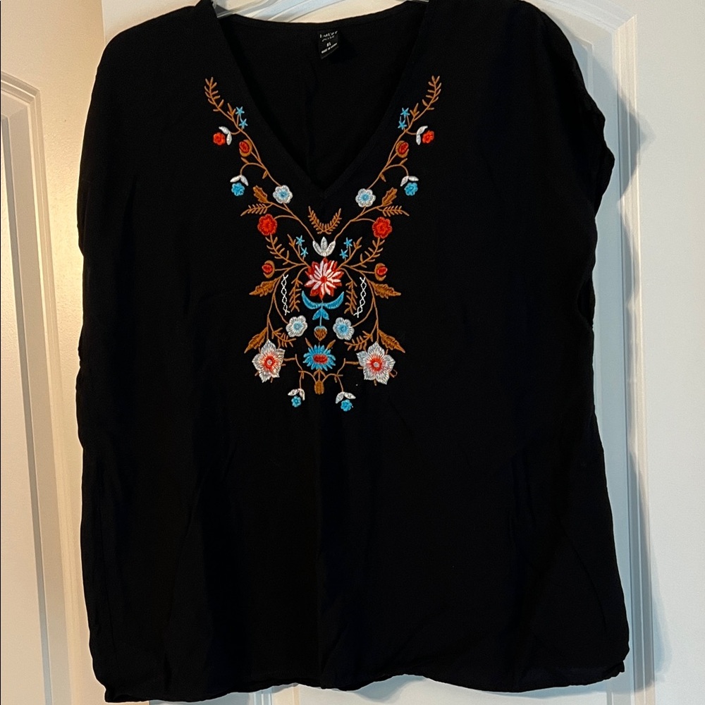 Floral Embroidered V-Neck Blouse